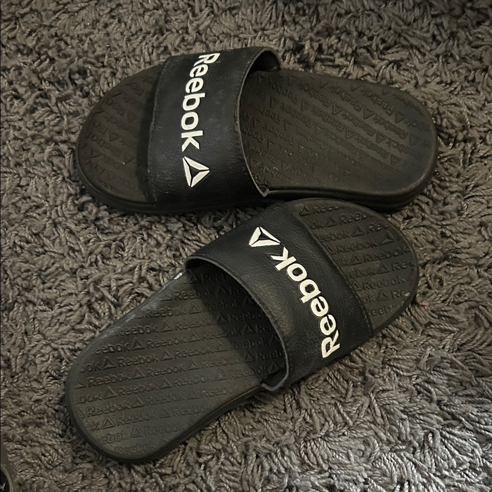 Reebok Black Slide Sandals with White Logo